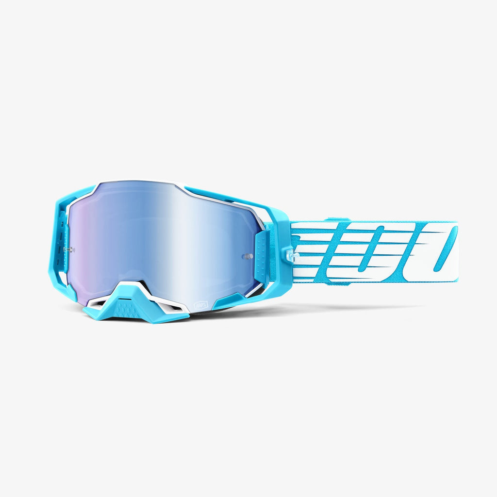 100% Armega Moto Goggle Oversized Logo Sky - Mirror Blue Lens