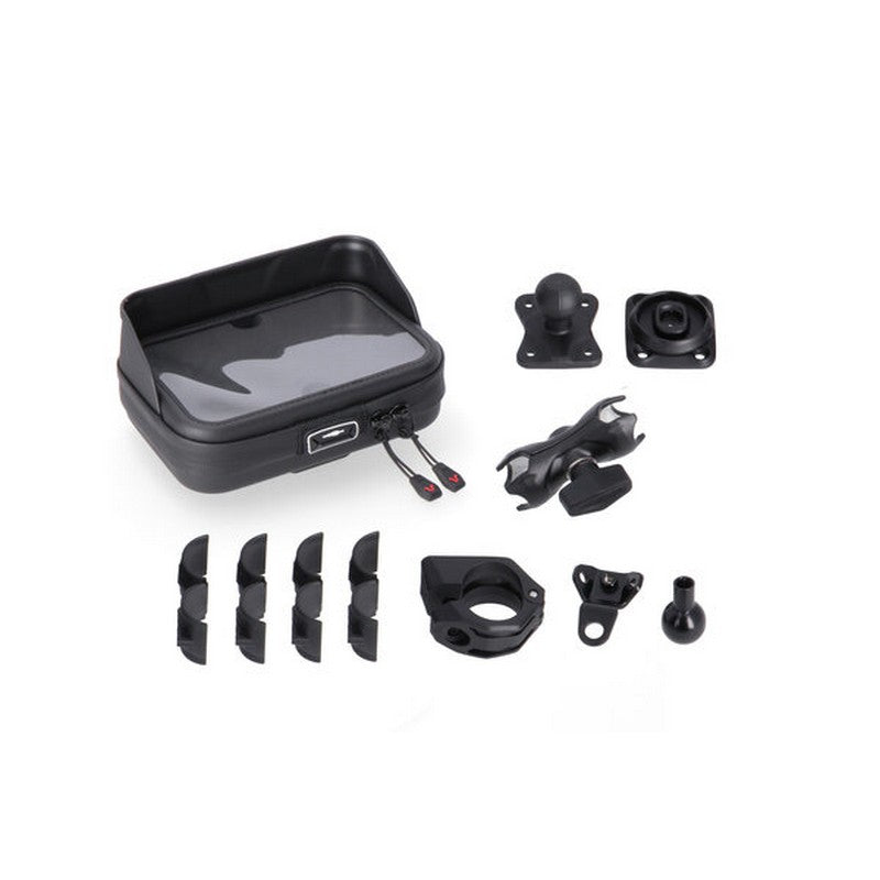 UNIVERSAL GPS MOUNT SW MOTECH KIT WITH NAVI CASE 2 SOCKET ARM FOR HANDLEBAR/MIRROR THREAD