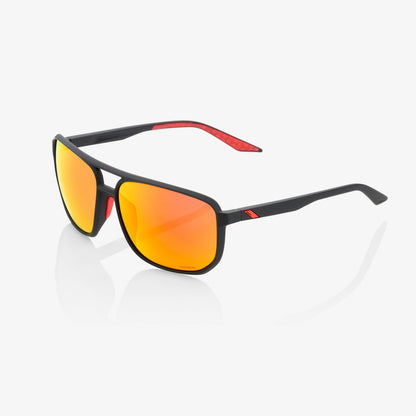 100% Konnor Soft Tact Black Sunglasses - HiPER Red Multilayer Mirror Lens