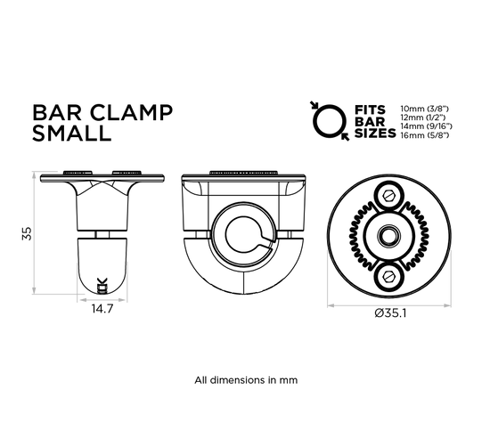 Quad Lock 360 Base - Bar Clamp Small