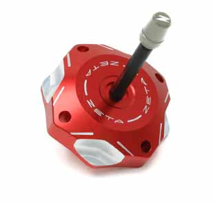 The Zeta Gas Cap is available in blue, red, orange and titanium - and comes with a uni-flow cap to prevent fuel back flow (also available separately)